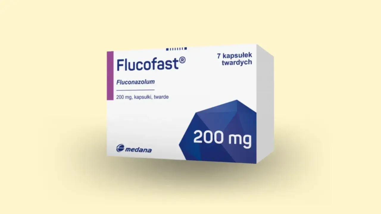 Opakowanie leku Flucofast 200 mg, zawierające 7 kapsułek twardych z flukonazolem.
